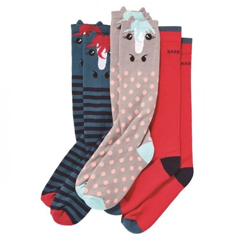 Harry Hall Junior Novelty Socks - Pack of 3 - Navy/Pink